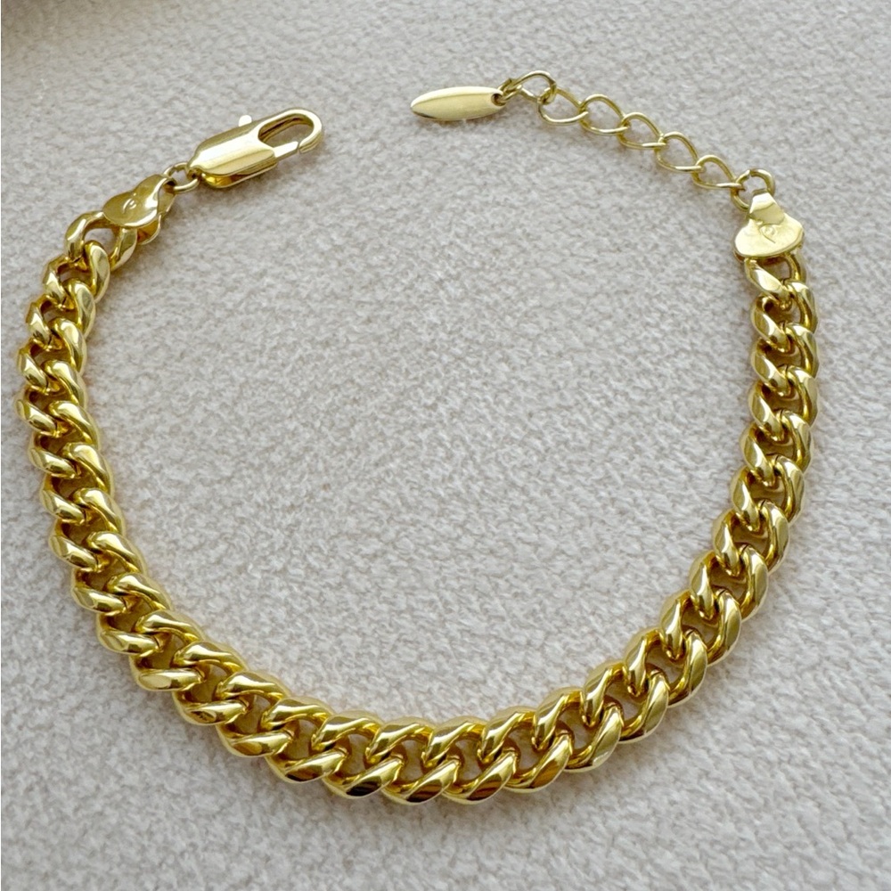 14k Gold Plated Cuban Chain Link Bracelet Waterproof Adjustable